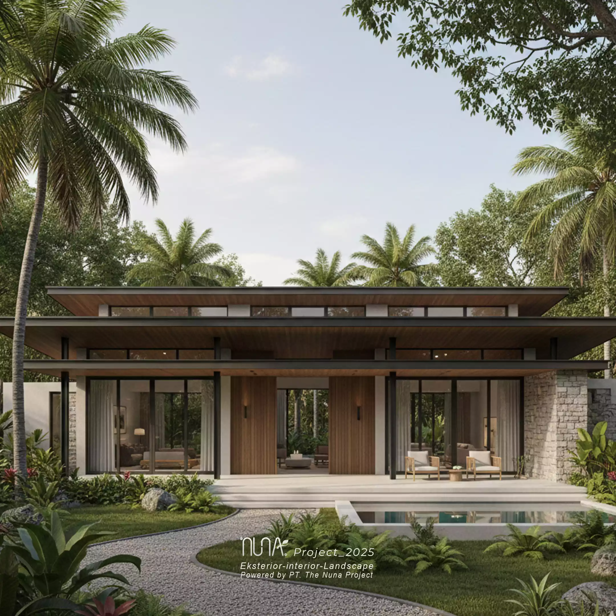 Rumah satu lantai dengan teras lebar