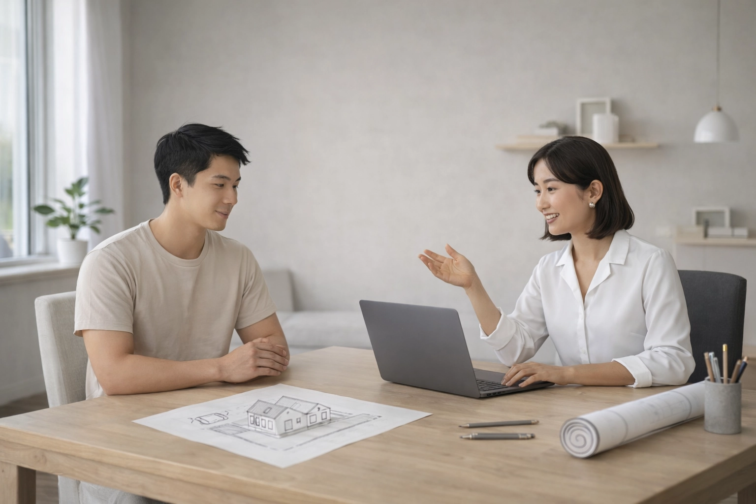 Sesi konsultasi awal antara klien dan arsitek