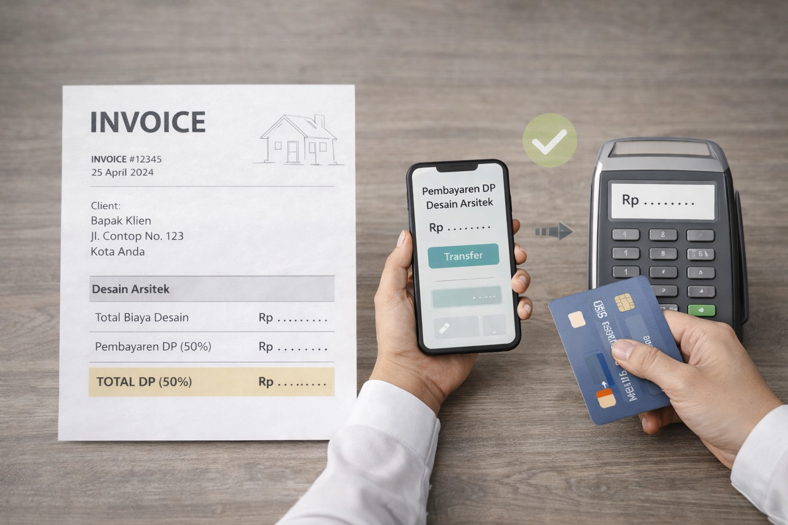 Persetujuan biaya desain dan pengiriman invoice DP