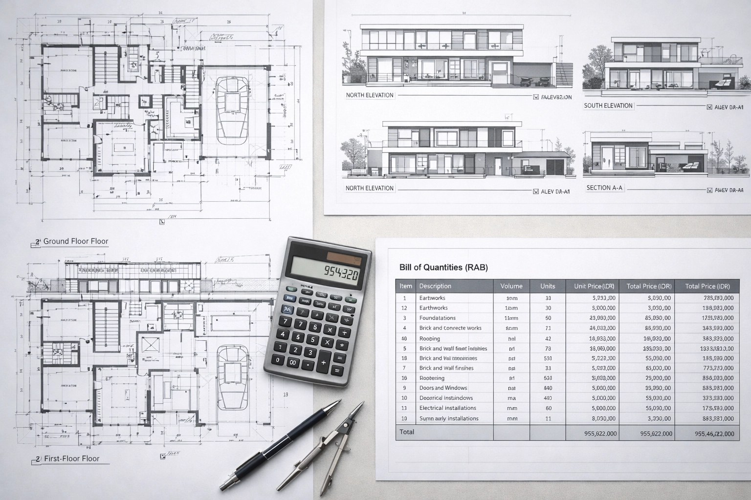 Penyusunan gambar kerja dan RAB proyek rumah